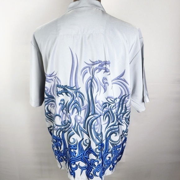 PINEAPPLE CONNECTION- Mystic Origins Mens Large Camp Shirt Dragon Flames- Gray - Picture 5 of 7